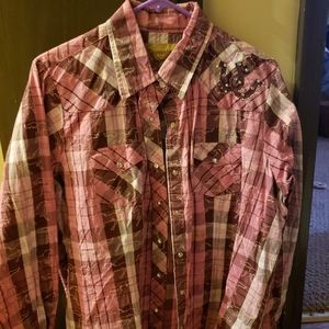 Pink pearl snap western shirt